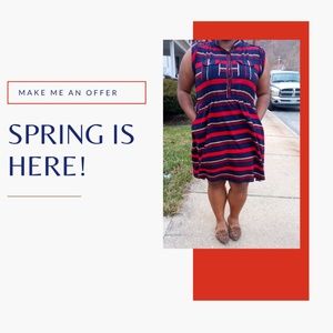 Plus Size Casual Striped Shirt Dress Pockets